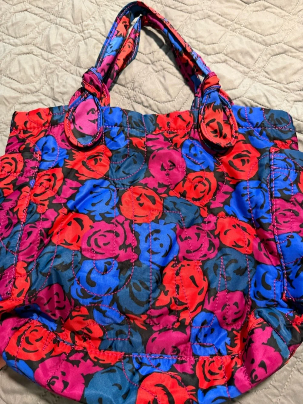 Marc by Marc Jacobs Quilted Floral Tote in Red, Purple, Blue, Black - Picture 3 of 5